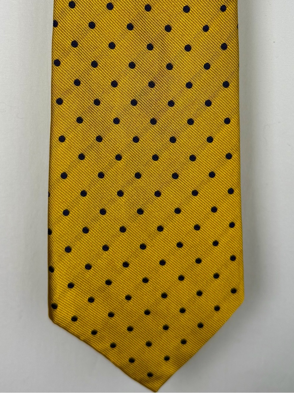 Polo Ralph Lauren Silk Tie Gold Mustard Navy Polka Dot 4” Wide Classic